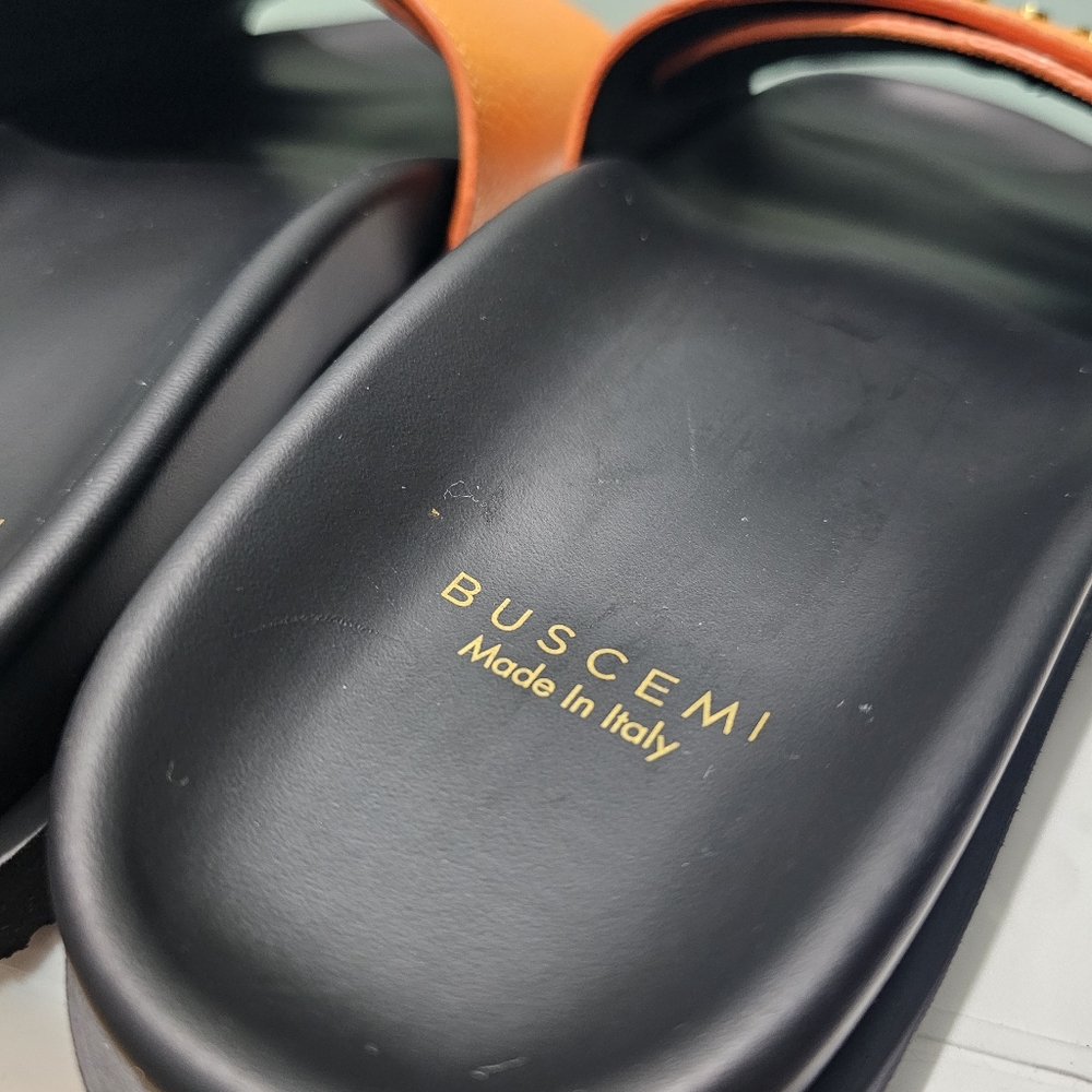 NIB BUSCEMI Scratch Pebbled Leather Orange Black Slides Sandals sz 37 - Picture 7 of 10